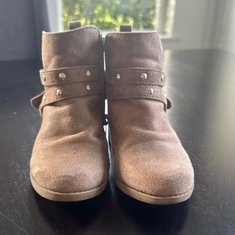 MIA Tan Suede-Like Ankle Boots with Western Flair